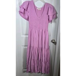 Penelope Rose Women's Maxi Dress Size M Pink Peasant Bohemian Ruffle Smocked